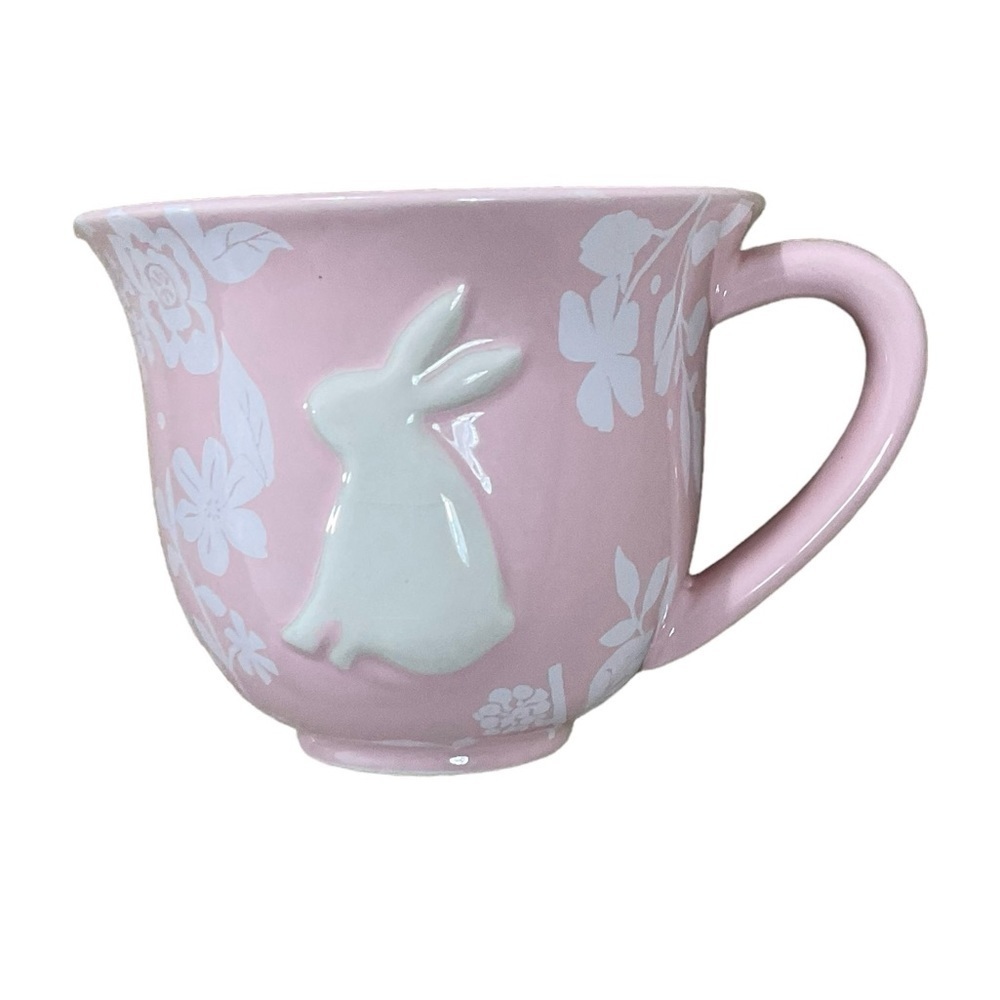 Magenta Bunny Floral Mug Pink Embossed 16oz Easter